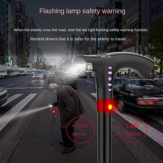 Smart Walking Stick Multi-functional LED Light, Alarm, Radio, Adjustable Smart Cane with Handle
