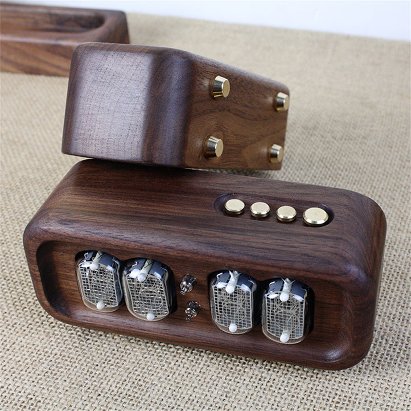 Black Walnut Solid Wood Glow Tubes Digital Electronic Clock