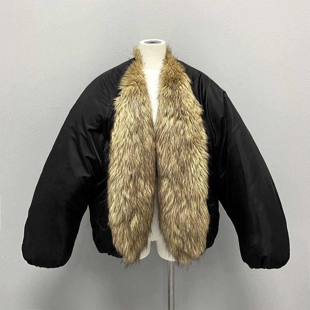 Slimming with rope straps inside, faux fur jacket
