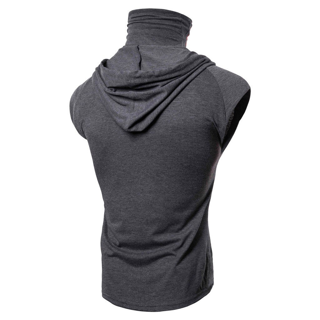 Mask Button Sports Vest Hooded Splice Large Open-Forked Vest