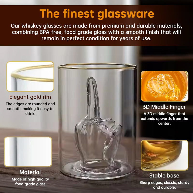Middle Finger Whiskey Glass with 3D Finger Inside