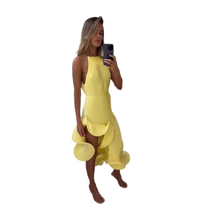 Leaf Trim Strapless Fitted Dress