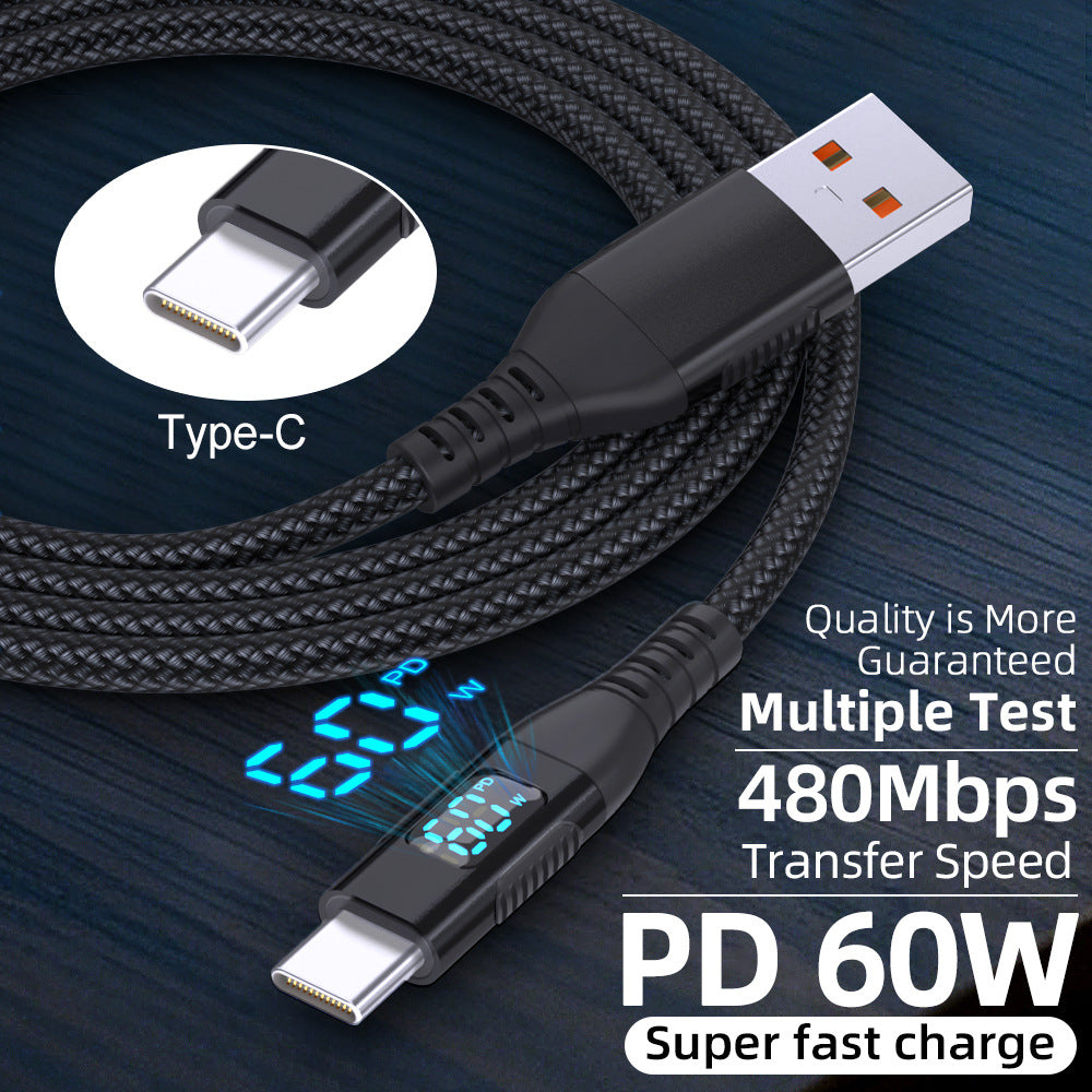 USB Type-C Fast Charging Data Cable with Digital Display