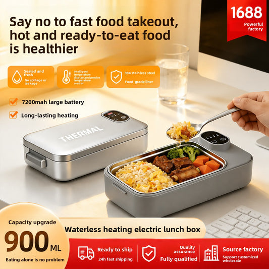 Water-Free Heating Lunch Box, USB Charging Portable Insulated Lunch Box, 304 Stainless Steel Electric Heating