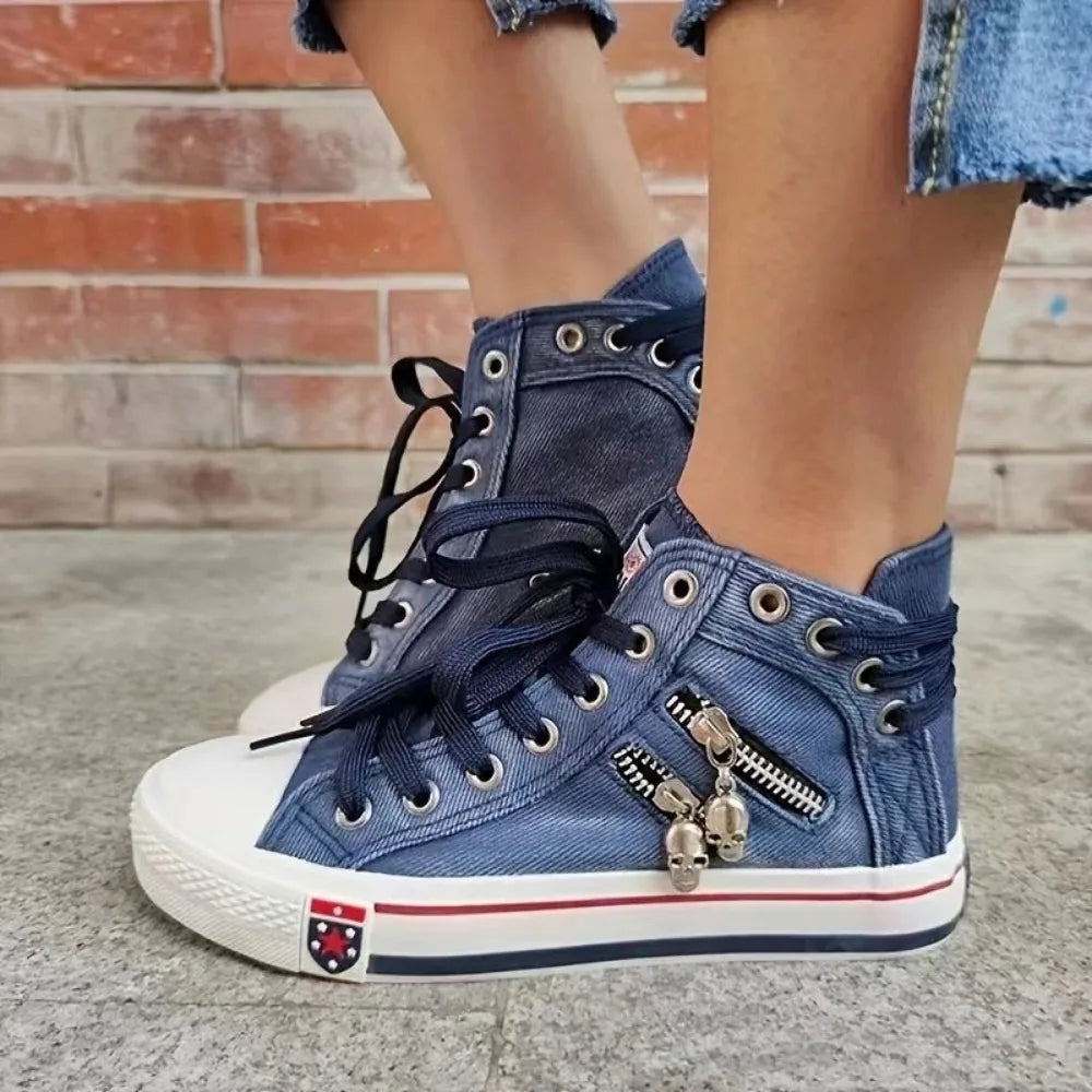Denim cloth breathable canvas high top Sneakers