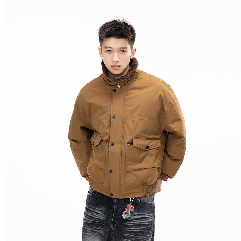 Retro Color-block Patchwork Lapel Buttoned Large Pocket Cotton Coat Jacket