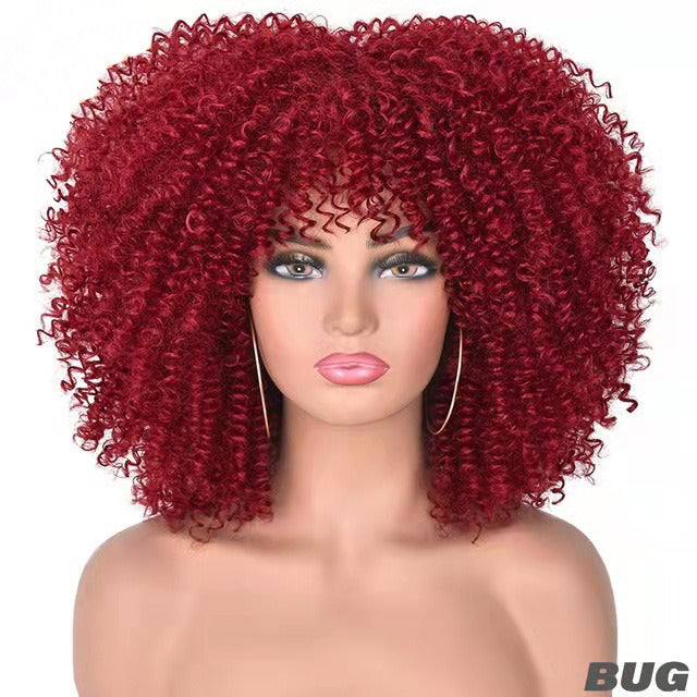 Curly Hair Explosion Head Black Chemical Fiber Wig Full Head