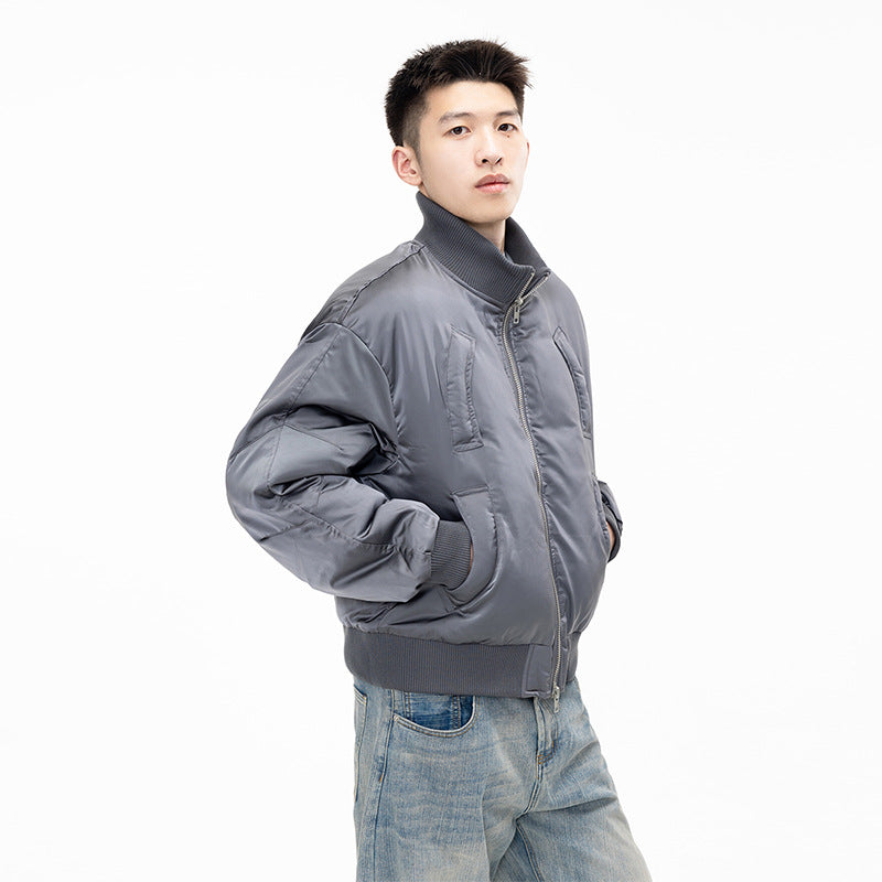 Flight Jacket Men's Winter Stand-up Collar Short Coat Clean Fit Silhouette Cotton Jacket