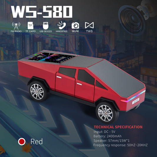 Cybertruck Car Shaped Wireless Bluetooth Speakers with TF USB FM TWS Selfie LED Colorful Light Type C Charging