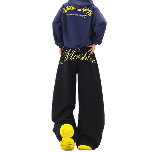 Retro Street Style Graffiti Star Distressed Sweatpants Unisex Autumn Winter Design Casual Straight Leg Oversized Long Pants