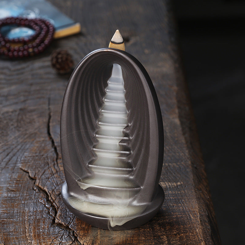 Back Flow Incense Burner Alpine Flowing Water Ceramic Tower Incense Burner