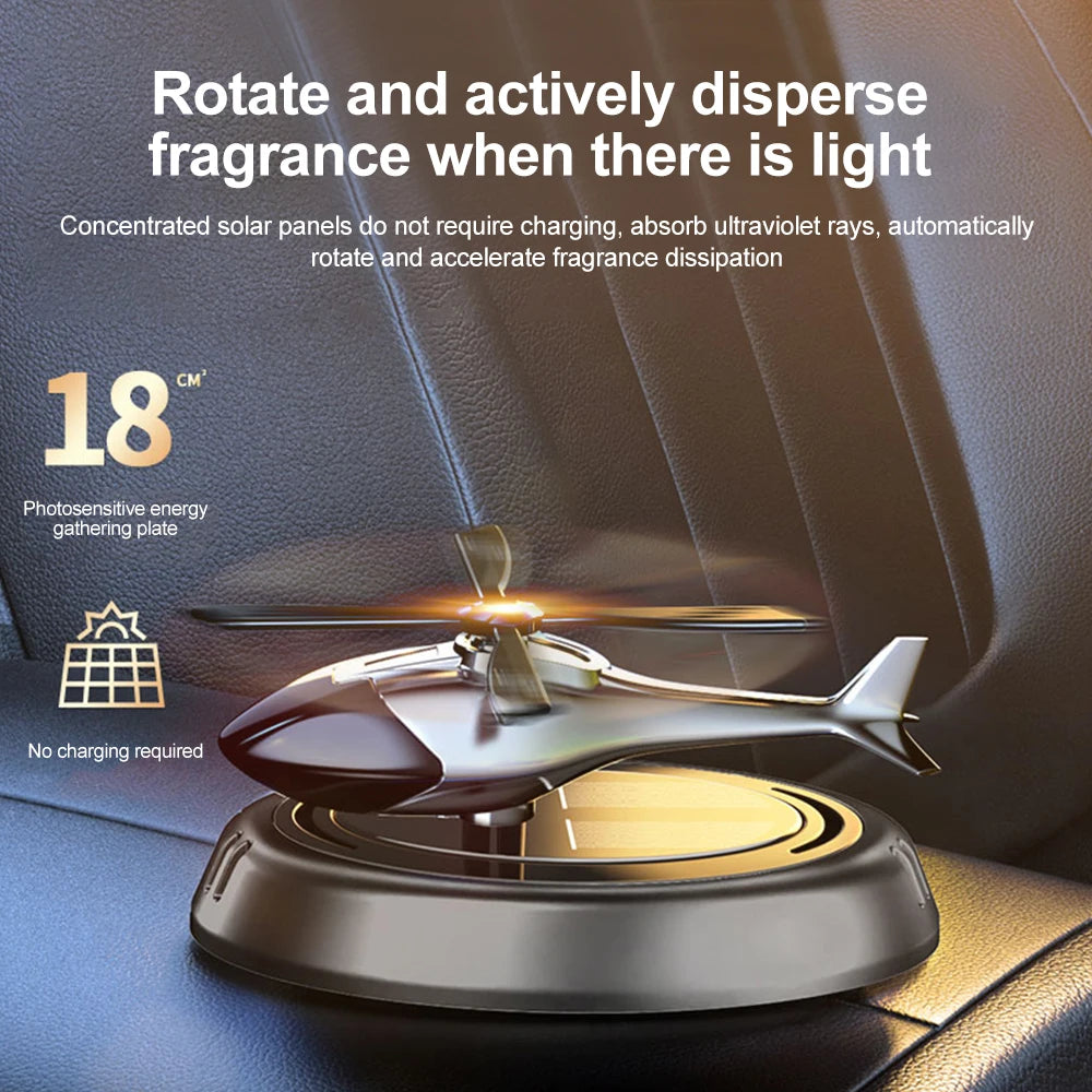 Solar Powered Rotating Helicopter Aromatherapy Car Ornament Car Air Freshener Alloy + Add Perfume to internal Wood Machine