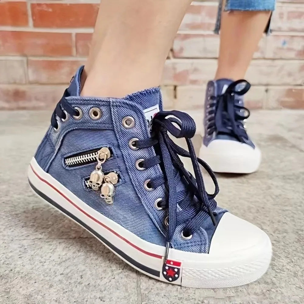 Denim cloth breathable canvas high top Sneakers