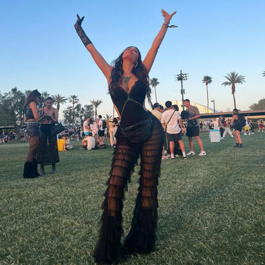 Layered Mesh Flare Pants