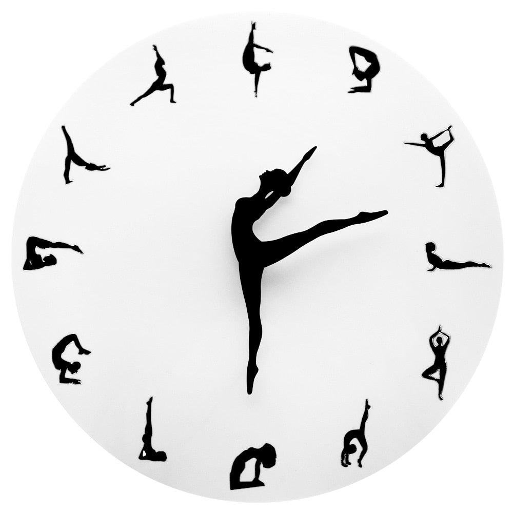 Yoga Postures Wall Clock GYM Fitness Flexible Girl Silent Modern Clock