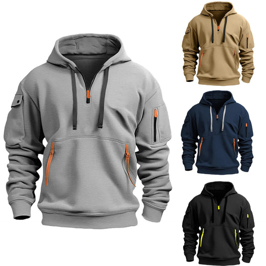 Hoodie hooded sweatshirt with zipper multi pocket pullover