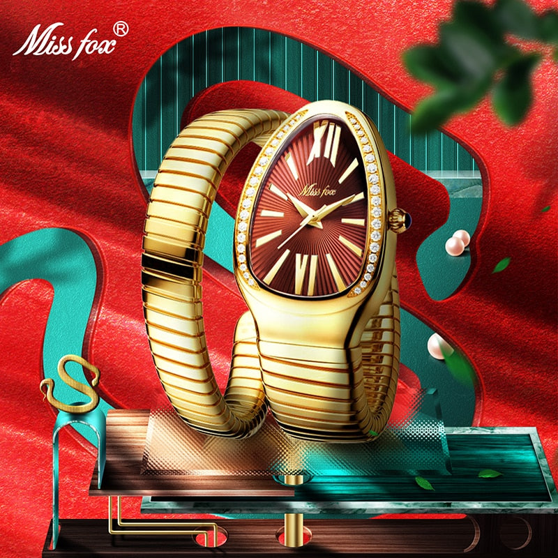Snake Shape Luxury Wrist Watch For Women Steel Unique Gold Quartz Ladies Watch Clock Relogio Feminino