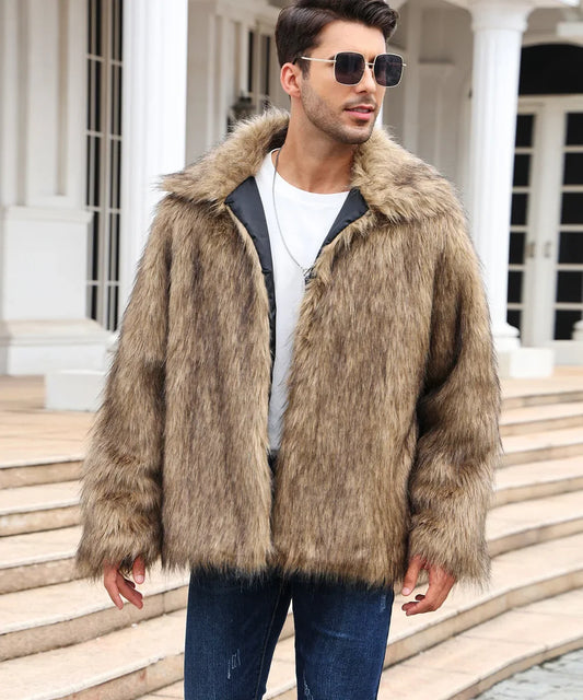 Men Faux Fox Fur Jacket Coat Winter Thick Fluffy Long Sleeve Lapel Warm Shaggy Outerwear Luxury Jacket Bontjas Jackets Mens