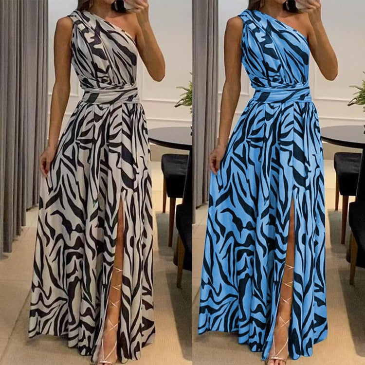 Loud back single shoulder sleeveless printed long dress