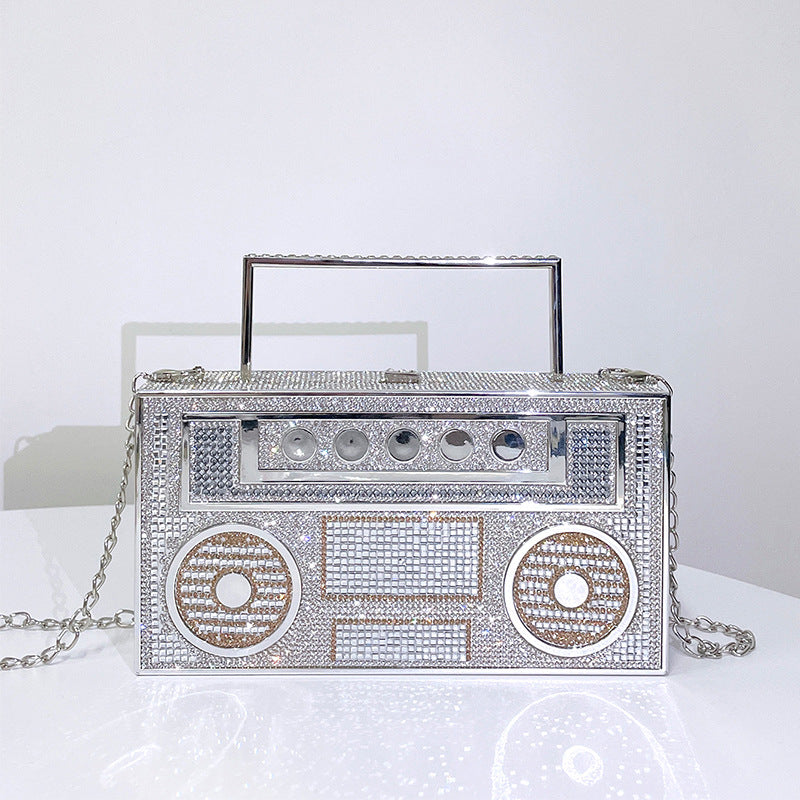 Shiny Rhinestone Boom Box Style Purse Handbag
