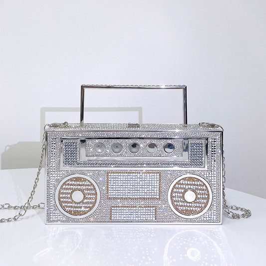 Shiny Rhinestone Boom Box Style Purse Handbag