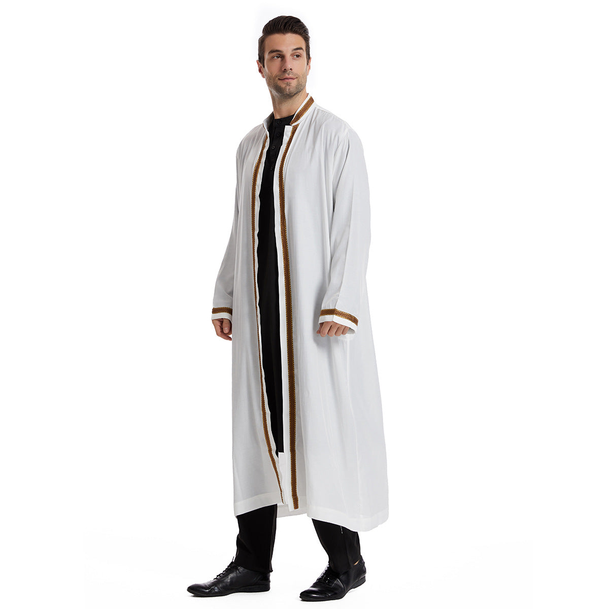 Men Open Abaya Saudi Jubba Thobe Islamic Clothing Ramadan Kimono Long Sleeve Robe Caftan Dubai Stand Collar Arabic