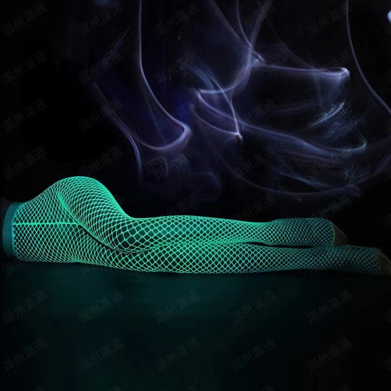 Glow In The Dark Hollow Mesh Stockings - Fishnet Stockings