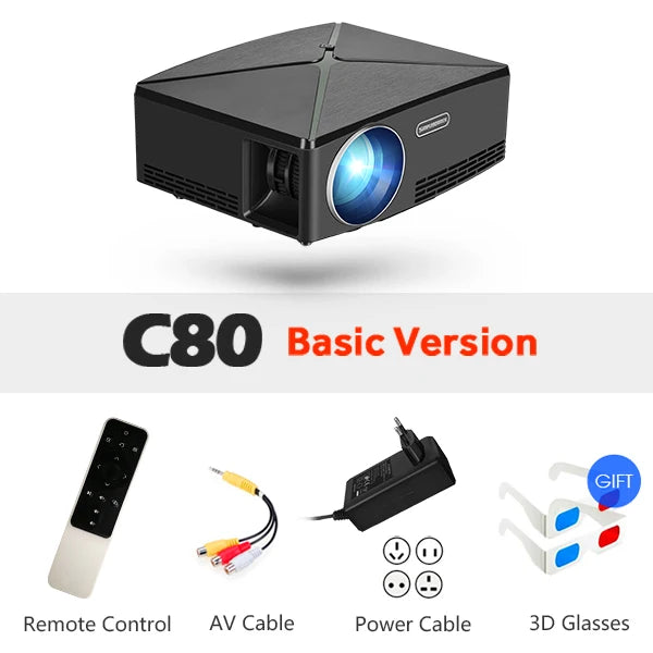 MINI Projector C80 UP, 1280x720 Resolution, Android WIFI Projector, LED Portable HD Beamer for Home Cinema, Optional C80