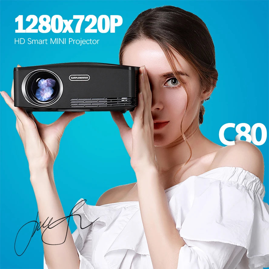 MINI Projector C80 UP, 1280x720 Resolution, Android WIFI Projector, LED Portable HD Beamer for Home Cinema, Optional C80