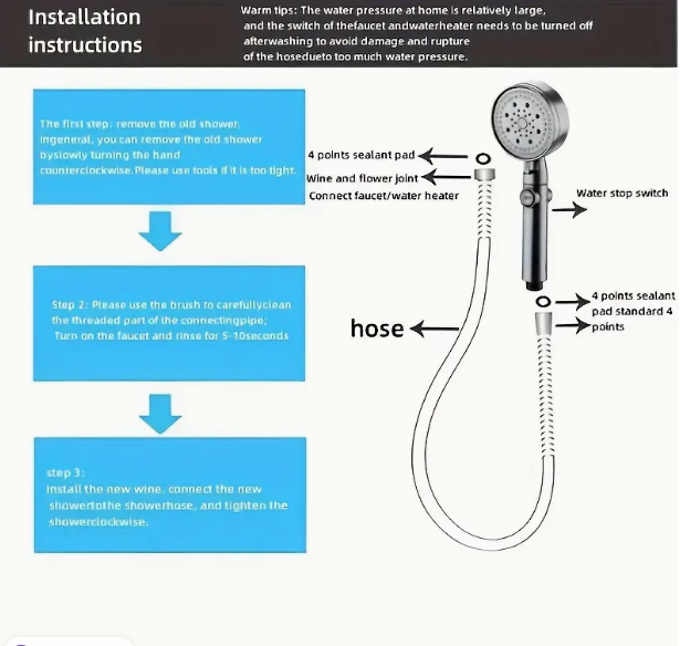 5 Modes, 360°Adjustable Detachable Hydro Jet Shower Head
