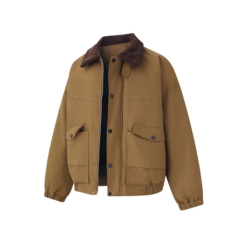 Retro Color-block Patchwork Lapel Buttoned Large Pocket Cotton Coat Jacket