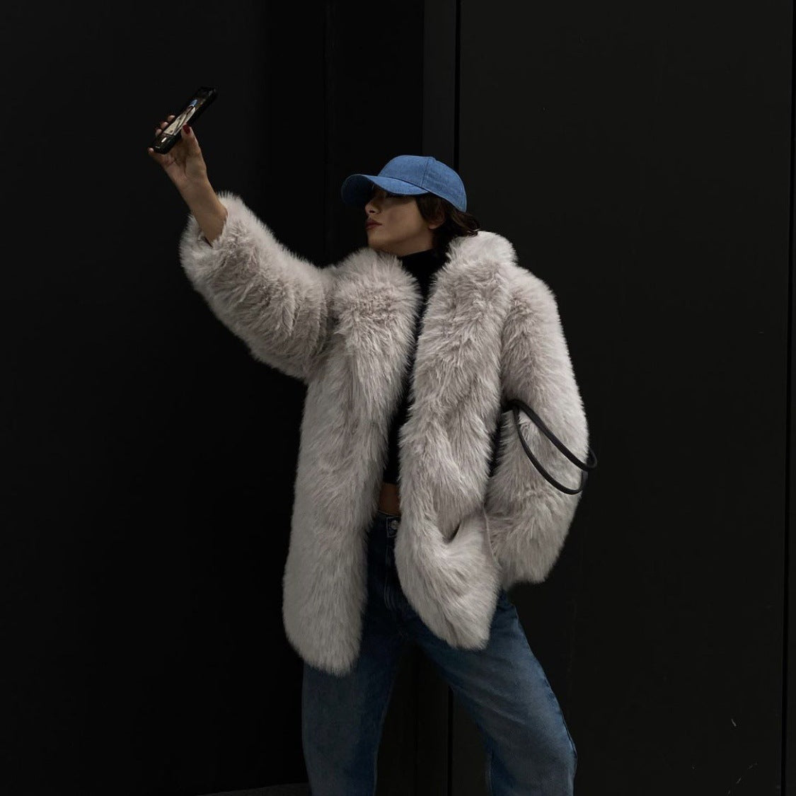 Toka Suit Collar Khaki Faux Fur warm loose jacket