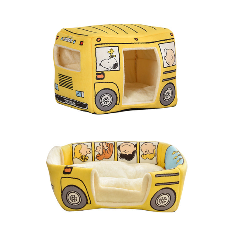 Bus Shaped Cat Kennel Cute Pet Kennel All Season Universal Semi Closed Cat Kennel Small and Medium-Sized Dog Kennel Foldable