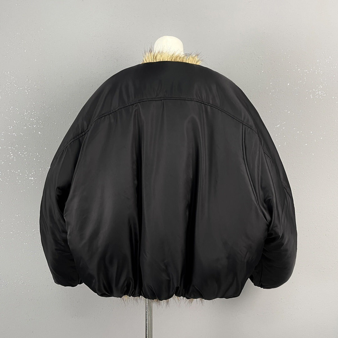 Slimming with rope straps inside, faux fur jacket