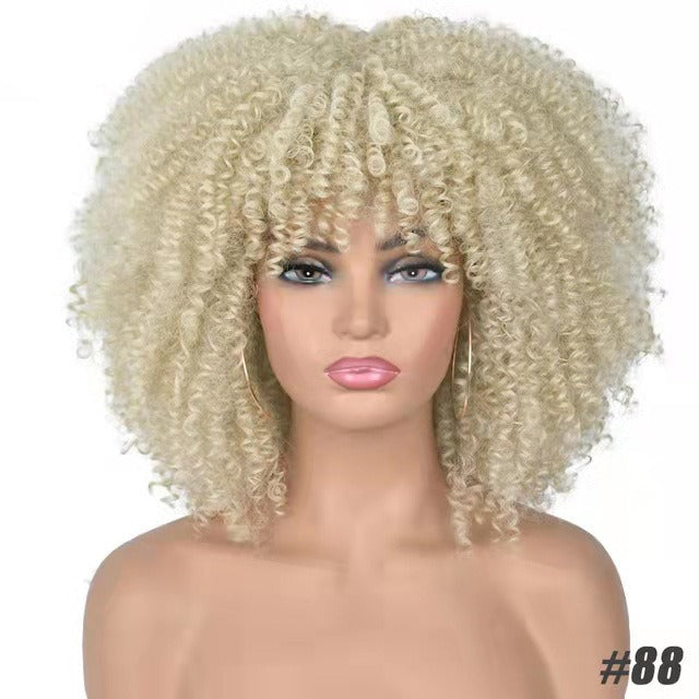 Curly Hair Explosion Head Black Chemical Fiber Wig Full Head