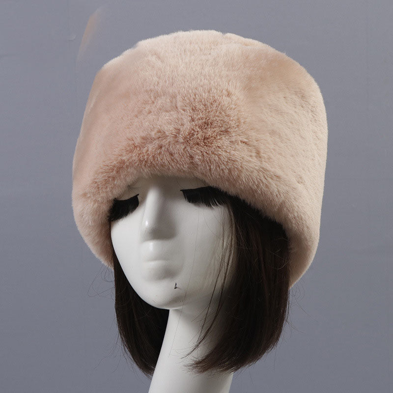 Otter Rabbit simulation fur round flat top brimless hat