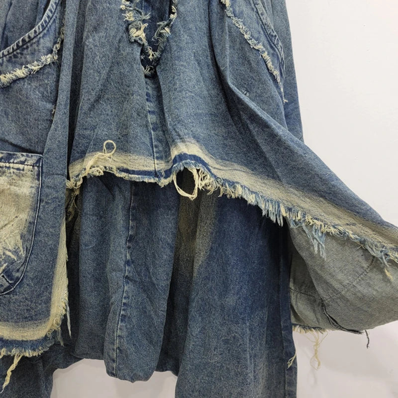 Patchwork High Elastic Waisted Loose Denim Jeans