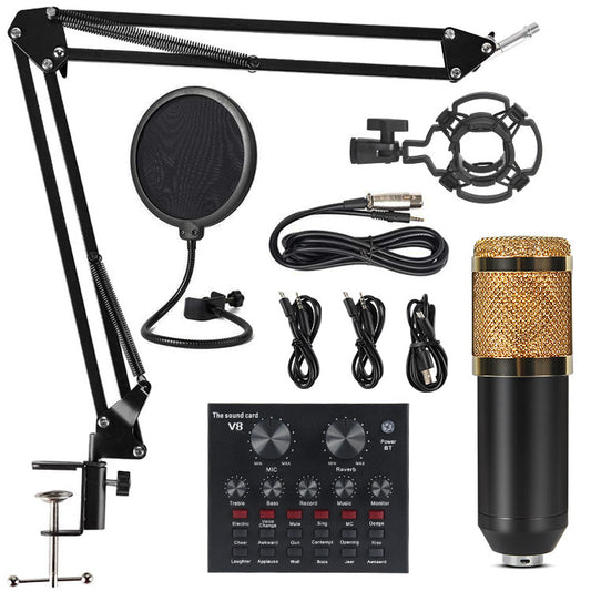 V8 Professional Sound Card Streaming Live Broadcast Podcast Recording Studio Equipment Voice Changer Audio Interface Sound Card kit