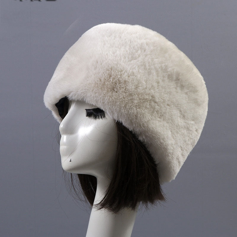 Otter Rabbit simulation fur round flat top brimless hat