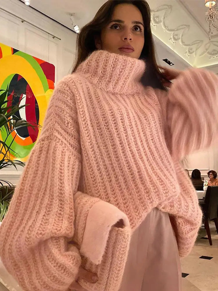 Turtleneck Knitted Pullover Sweater Fashion Solid Oversized Thicken Jumper