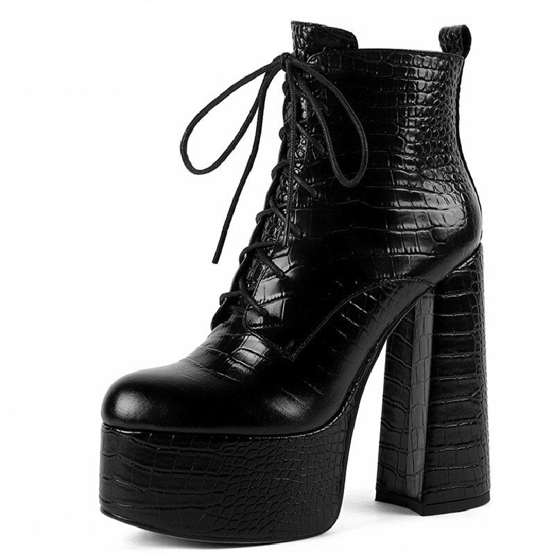 Ankle Boots Cross-Tied Genuine Leather High Heels Shoes
