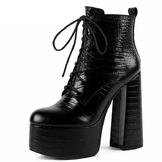 Ankle Boots Cross-Tied Genuine Leather High Heels Shoes