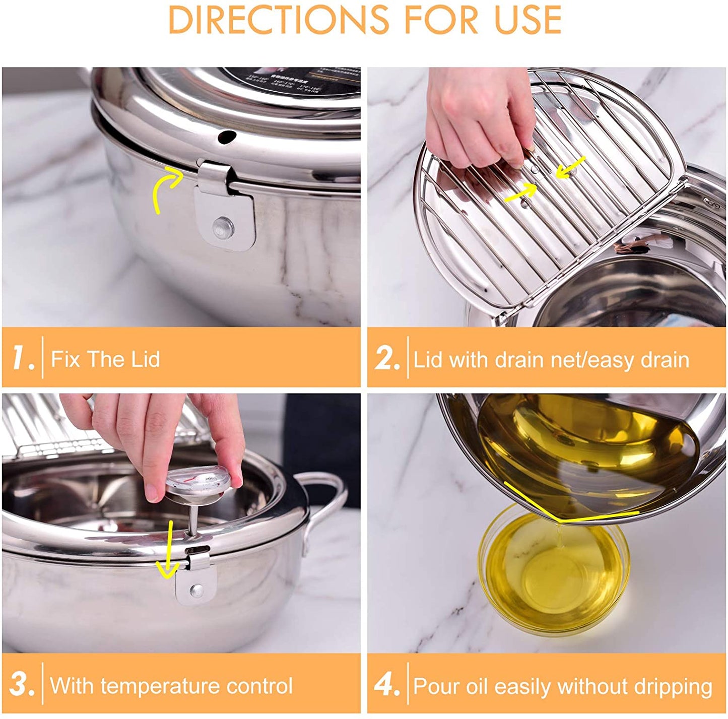 Deep Frying Pot with a Thermometer and a Lid 304 Stainless Steel Kitchen Tempura Fryer Pan 20 24 cm