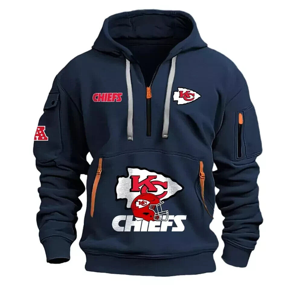 KC Cheifs Multi Pocket Zipper Football Team Hoodies