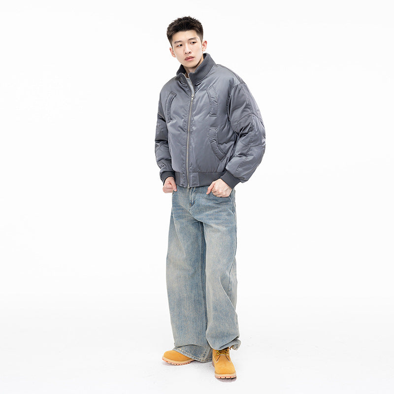 Flight Jacket Men's Winter Stand-up Collar Short Coat Clean Fit Silhouette Cotton Jacket