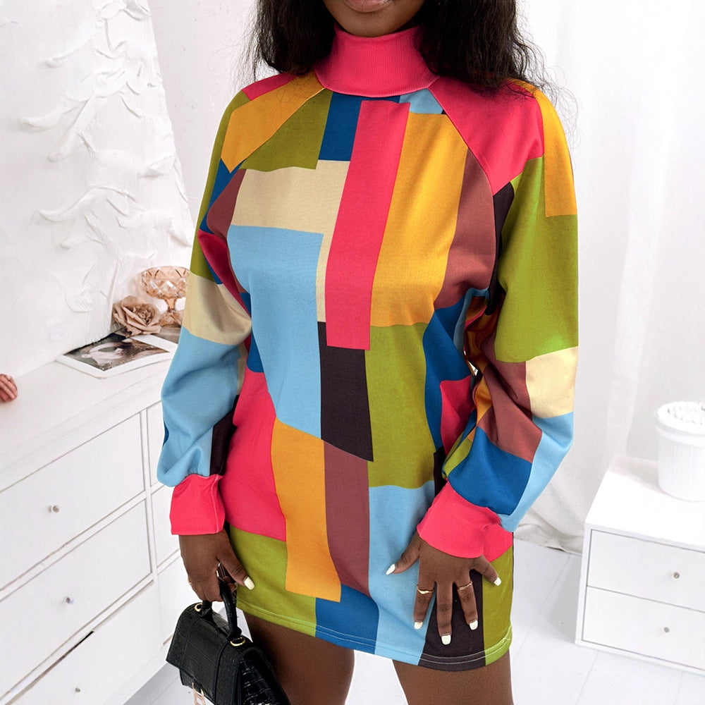 High Neck Printed Dress