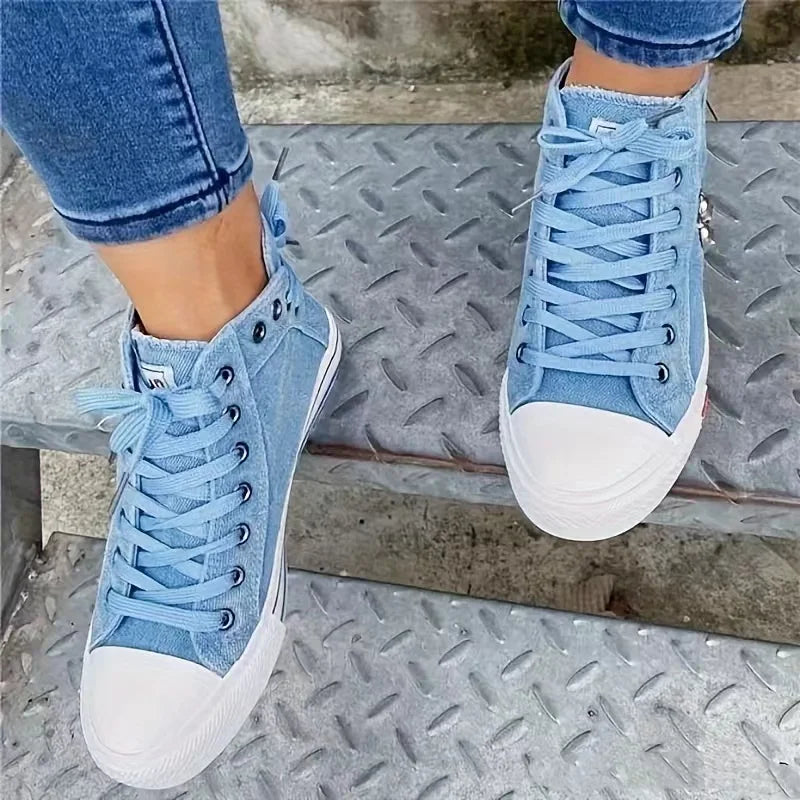 Denim cloth breathable canvas high top Sneakers