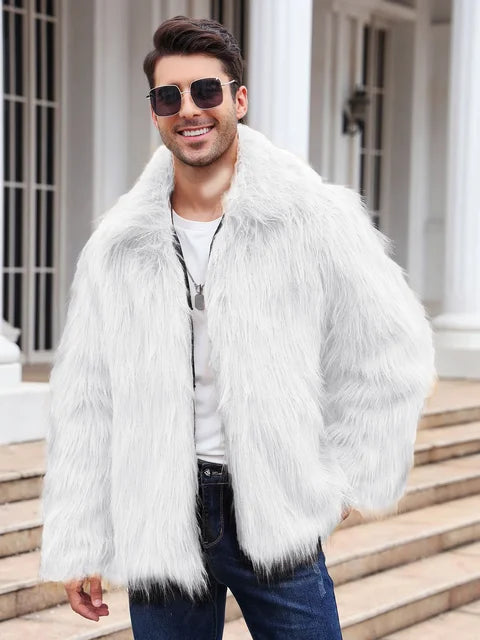 Men Faux Fox Fur Jacket Coat Winter Thick Fluffy Long Sleeve Lapel Warm Shaggy Outerwear Luxury Jacket Bontjas Jackets Mens