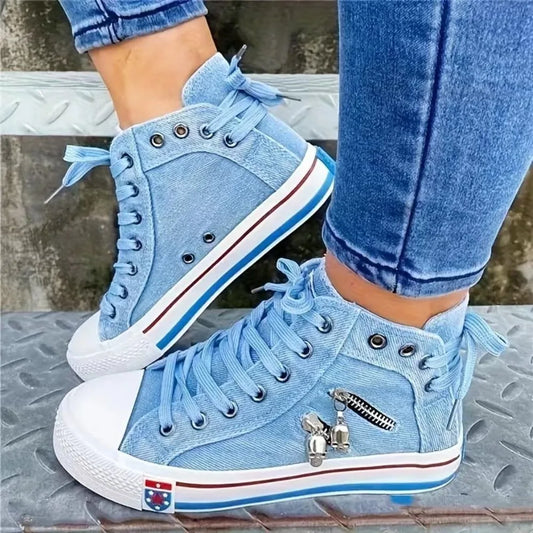 Denim cloth breathable canvas high top Sneakers