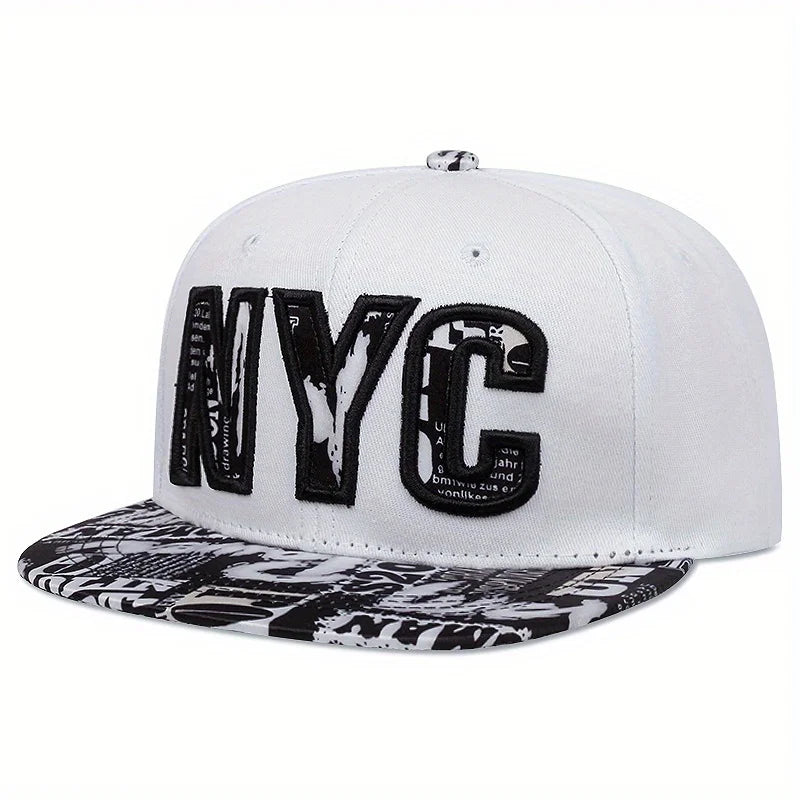 Flat brimmed embroidered NYC Snapback baseball hat